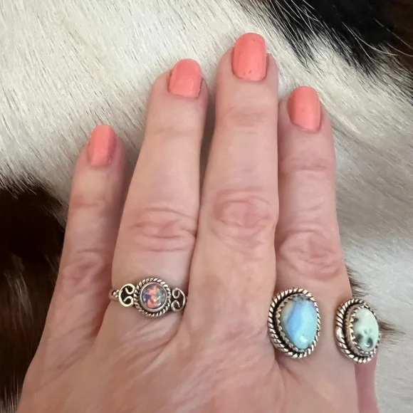❤️ Gorgeous Opal Navajo Style Western Artisan Sterling Silver Ring Size 6.75 - Picture 4 of 13